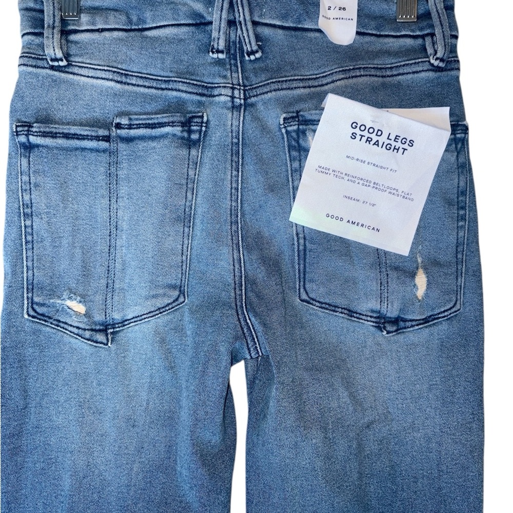 Good American Good Legs Straight Fit Mid Rise Raw Hem 27.5” Inseam Size 2/26 NWT - Picture 5 of 9